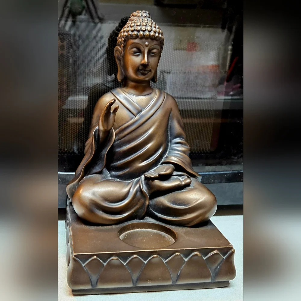 Partylite Copper Bronze Tone Buddha Votive Candle Holder Figurine 9.25" Tall - Picture 2 of 6